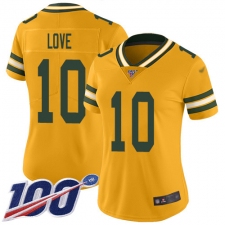 Women's Green Bay Packers #10 Jordan Love Gold Stitched NFL Limited Inverted Legend 100th Season Jersey