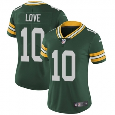 Women's Green Bay Packers #10 Jordan Love Green Team Color Stitched NFL Vapor Untouchable Limited Jersey