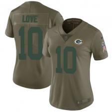 Women's Green Bay Packers #10 Jordan Love Olive Stitched NFL Limited 2017 Salute To Service Jersey