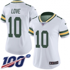 Women's Green Bay Packers #10 Jordan Love White Stitched NFL 100th Season Vapor Untouchable Limited Jersey