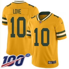 Youth Green Bay Packers #10 Jordan Love Gold Stitched NFL Limited Inverted Legend 100th Season Jersey