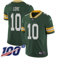 Youth Green Bay Packers #10 Jordan Love Green Team Color Stitched NFL 100th Season Vapor Untouchable Limited Jersey