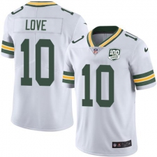 Youth Green Bay Packers #10 Jordan Love White 100th Season Stitched NFL Vapor Untouchable Limited Jersey