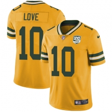 Youth Green Bay Packers #10 Jordan Love Yellow 100th Season Stitched NFL Limited Rush Jersey
