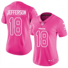 Women's Minnesota Vikings #18 Justin Jefferson Pink Stitched NFL Limited Rush Fashion Jersey