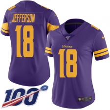 Women's Minnesota Vikings #18 Justin Jefferson Purple Stitched NFL Limited Rush 100th Season Jersey