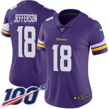 Women's Minnesota Vikings #18 Justin Jefferson Purple Team Color Stitched NFL 100th Season Vapor Untouchable Limited Jersey