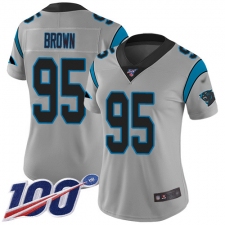 Women's Carolina Panthers #95 Derrick Brown Silver Stitched NFL Limited Inverted Legend 100th Season Jersey