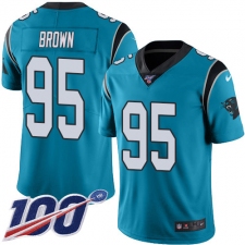 Youth Carolina Panthers #95 Derrick Brown Blue Stitched NFL Limited Rush 100th Season Jersey
