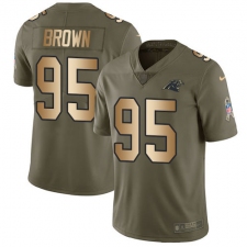 Youth Carolina Panthers #95 Derrick Brown Olive Gold Stitched NFL Limited 2017 Salute To Service Jersey