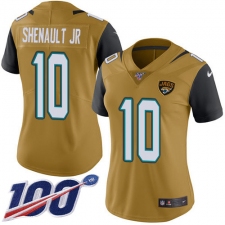 Women's Jacksonville Jaguars #10 Laviska Shenault Jr. Gold Stitched Limited Rush 100th Season Jersey