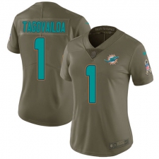 Women's Miami Dolphins #1 Tua Tagovailoa Olive Stitched Limited 2017 Salute To Service Jersey
