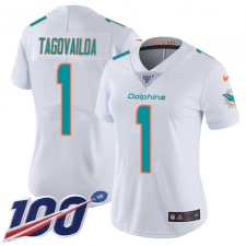 Women's Miami Dolphins #1 Tua Tagovailoa White Stitched 100th Season Vapor Untouchable Limited Jersey