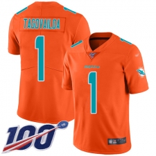Youth Miami Dolphins #1 Tua Tagovailoa Orange Stitched Limited Inverted Legend 100th Season Jersey