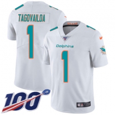 Youth Miami Dolphins #1 Tua Tagovailoa White Stitched 100th Season Vapor Untouchable Limited Jersey