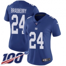 Women's New York Giants #24 James Bradberry Royal Blue Team Color Stitched 100th Season Vapor Untouchable Limited Jersey