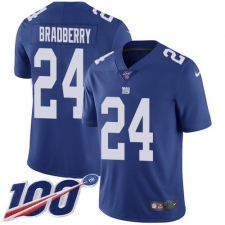 Youth New York Giants #24 James Bradberry Royal Blue Team Color Stitched 100th Season Vapor Untouchable Limited Jersey
