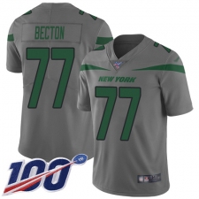 Men's New York Jets #77 Mekhi Becton Gray Stitched Limited Inverted Legend 100th Season Jersey