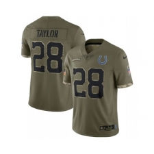Men's Indianapolis Colts #28 Jonathan Taylor 2022 Olive Salute To Service Limited Stitched Jersey