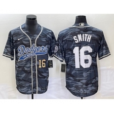 Men's Los Angeles Dodgers #16 Will Smith Number Gray Camo Cool Base Stitched Baseball Jersey