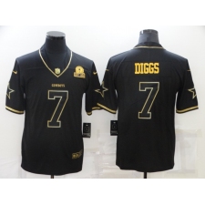 Men's Dallas Cowboys #7 Trevon Diggs Nike Black Gold Throwback Limited Jersey