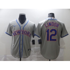 Men's Nike New York Mets #12 Francisco Lindor Gray Jersey