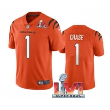 Men's Cincinnati Bengals #1 Ja'Marr Chase Orange 2022 Super Bowl LVI Vapor Limited Stitched Jersey