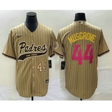 Men's San Diego Padres #44 Joe Musgrove Number Tan Pinstripe 2023 City Connect Cool Base Stitched Jersey