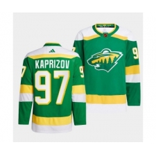 Men's Minnesota Wild #97 Kirill Kaprizov Green 2022-23 Reverse Retro Stitched Jersey