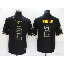 Men's New Orleans Saints #2 Jameis Winston Black Gold Throwback Limited Jersey
