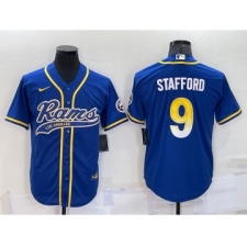 Men's Los Angeles Rams #9 Matthew Stafford Royal With Patch Cool Base Stitched Baseball Jersey