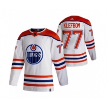 Men's Edmonton Oilers #77 Oscar Klefblom White 2020-21 Reverse Retro Alternate Hockey Jersey