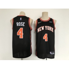 Men's New York Knicks #4 Derrick Rose Black Nike Stitched Basketball City Player Jersey