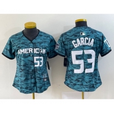 Women's Texas Rangers #53 Adolis Garcia Number Teal 2023 All Star Stitched Baseball Jersey