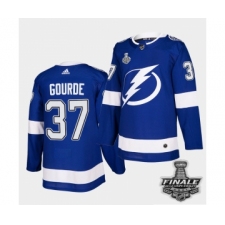 Men's Adidas Lightning #37 Yanni Gourde Blue Home Authentic 2021 Stanley Cup Jersey
