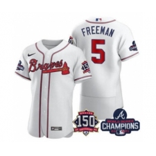 Men's Atlanta Braves #5 Freddie Freeman 2021 White World Series Champions With 150th Anniversary Flex Base Stitched Jersey