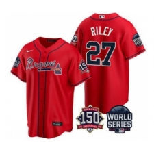 Men's Atlanta Braves #27 Austin Riley 2021 Red World Series With 150th Anniversary Patch Cool Base Stitched Jersey