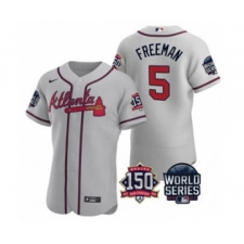 Men's Atlanta Braves #5 Freddie Freeman 2021 Gray World Series Flex Base With 150th Anniversary Patch Baseball Jersey