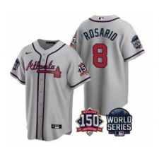 Men's Atlanta Braves #8 Eddie Rosario 2021 Gray World Series With 150th Anniversary Patch Cool Base Stitched Jersey