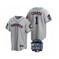 Men's Houston Astros #1 Carlos Correa 2021 Gray World Series Cool Base Stitched Baseball Jersey
