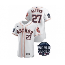 Men's Houston Astros #27 Jose Altuve 2021 White World Series Flex Base Stitched Baseball Jersey