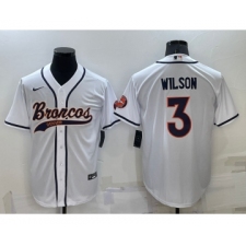 Men's Denver Broncos #3 Russell Wilson White Stitched Cool Base Nike Baseball Jersey
