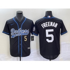 Men's Los Angeles Dodgers #5 Freddie Freeman Number Black Cool Base Stitched Baseball Jersey