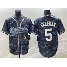 Men's Los Angeles Dodgers #5 Freddie Freeman Number Gray Camo Cool Base Stitched Baseball Jersey