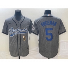Men's Los Angeles Dodgers #5 Freddie Freeman Number Grey Gridiron Cool Base Stitched Baseball Jersey