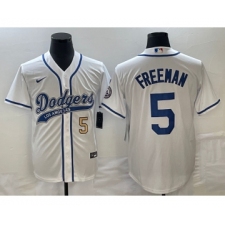 Men's Los Angeles Dodgers #5 Freddie Freeman Number White Cool Base Stitched Baseball Jersey