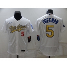 Men's Los Angeles Dodgers #5 Freddie Freeman White Gold Flex Base Stitched Jersey