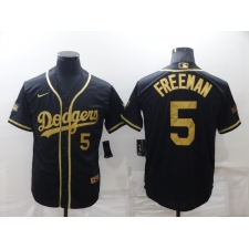 Men's Nike Los Angeles Dodgers #5 Freddie Freeman Black Gold Jersey