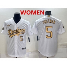 Women's Los Angeles Dodgers #5 Freddie Freeman Number White 2022 All Star Stitched Cool Base Nike Jersey
