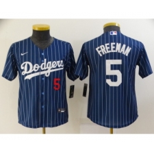 Youth Los Angeles Dodgers #5 Freddie Freeman Navy Blue Pinstripe Stitched MLB Cool Base Nike Jersey